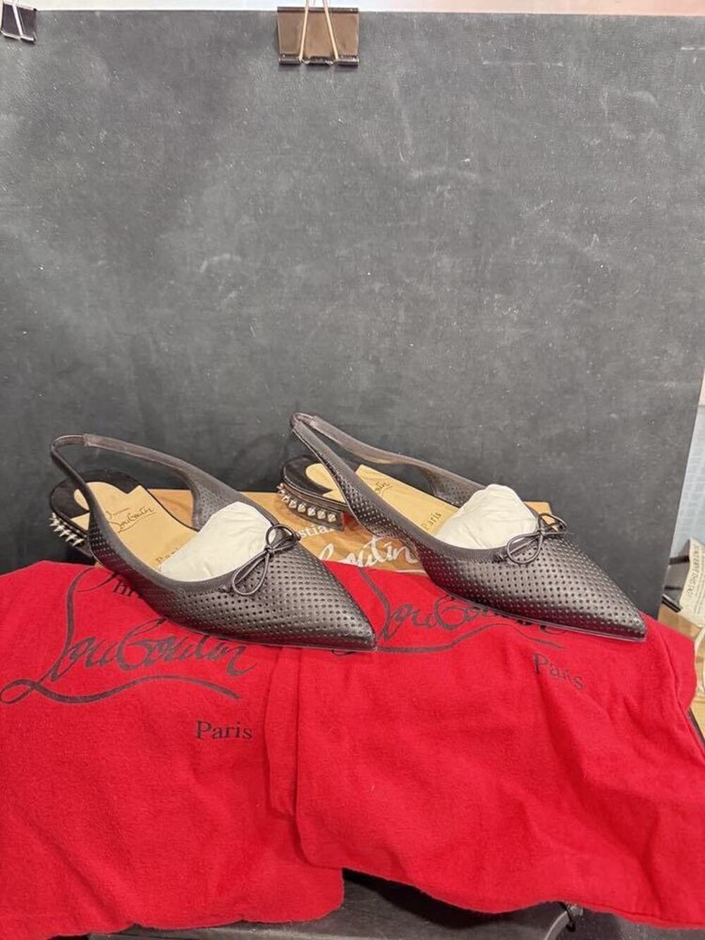 Christian Louboutin Hall Sling Spike Studded Red Bottom Size 37 LS(337026)